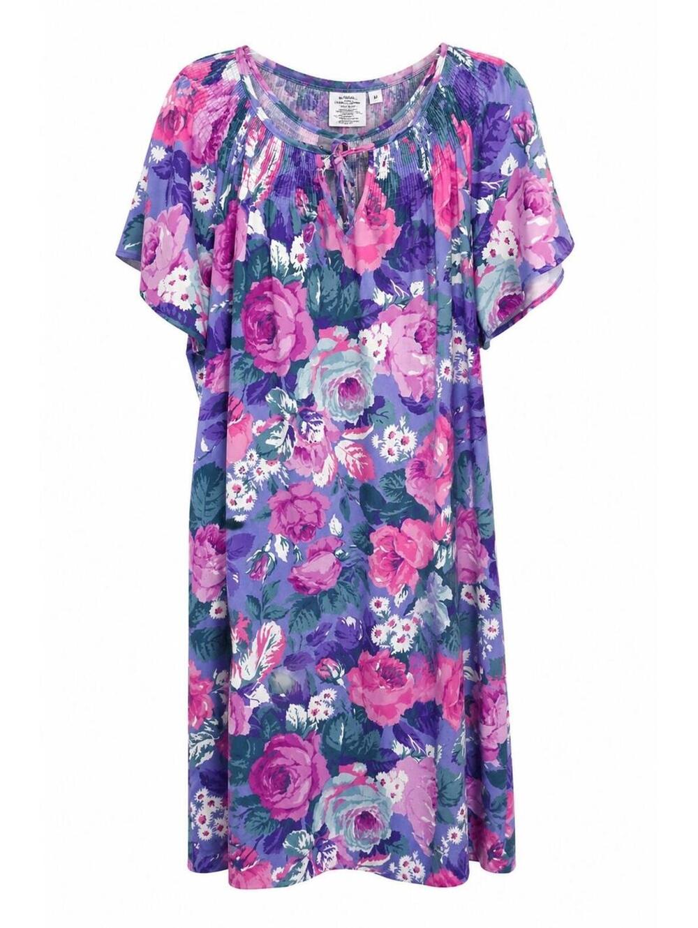 VTG Granada Women's Floral House Dress Purple Pink Muumuu Sz L Lounge Vacation